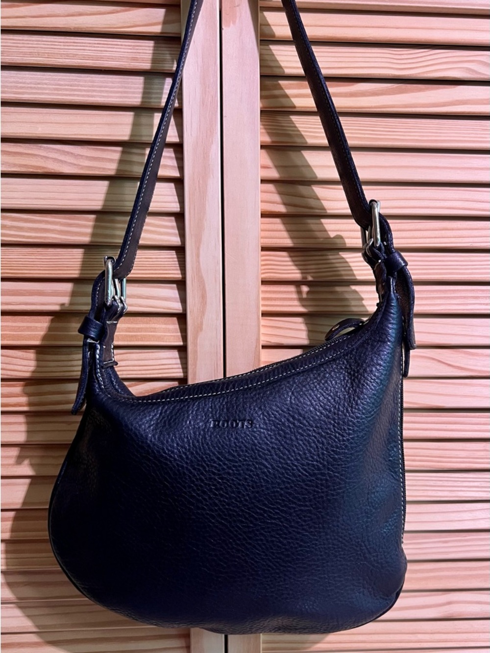 Roots Black Hobo Style Pebbled Leather Shoulder Bag
